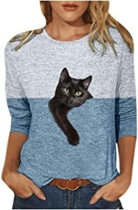 camiseta de mujer con gato manga larga