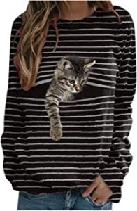 camiseta mujer con rayas y gato