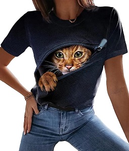 camiseta manga corta con gato para mujer