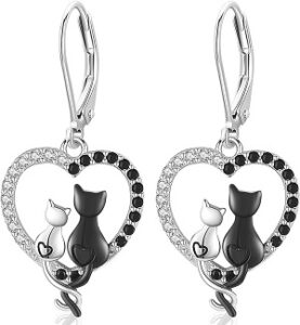 pendientes gatos y corazón en plata