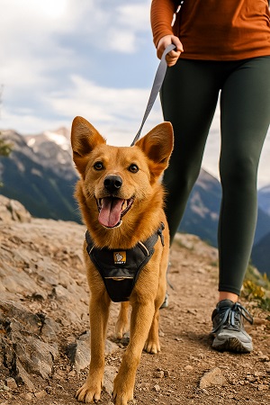 Arnés de senderismo para perro Ruffwear Front Range color gris basalto.