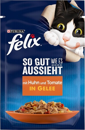 FELIX Comida para Gatos húmeda en gelatina, con Pollo y Tomate
