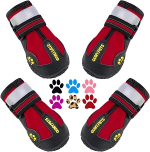 Botas para perro QUMY, protectoras con suela resistente y ajuste seguro para senderismo.