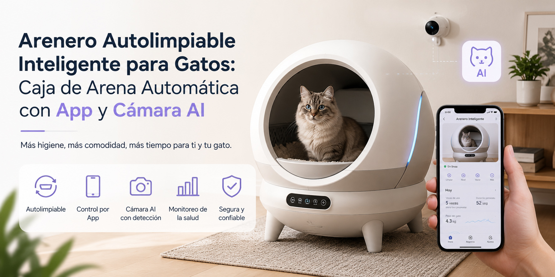 Arenero autolimpiable inteligente para gatos