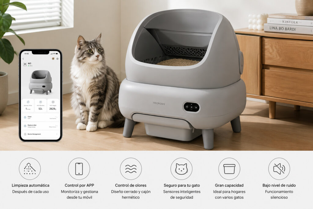 Caja de arena automática y gatos