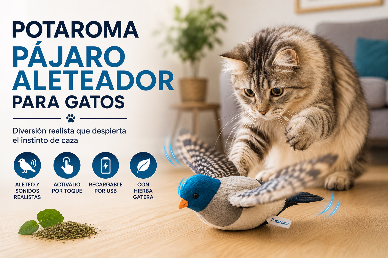 Juguete interactivo para gatos con hierba gatera