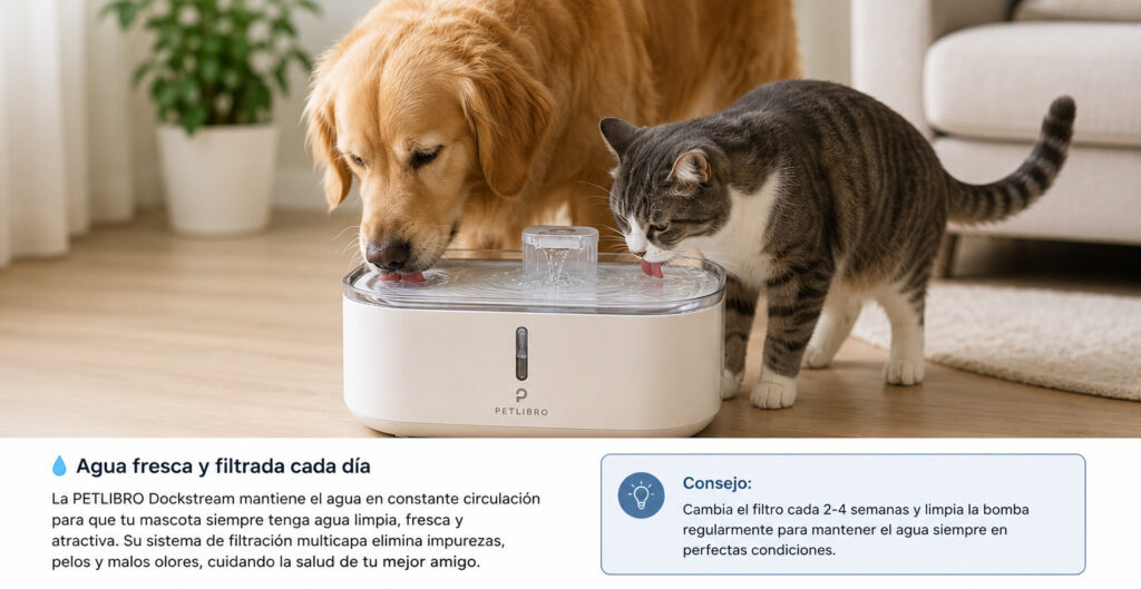fuente de agua fresca para mascotas